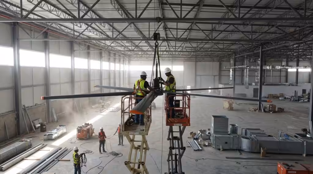 nave con ventiladores industriales de techo