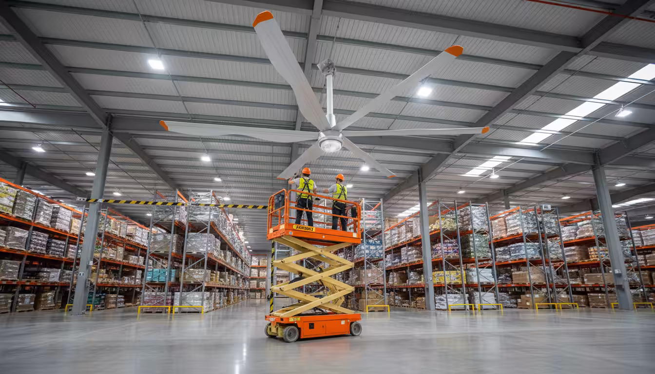instalación de ventilador industrial en una nave